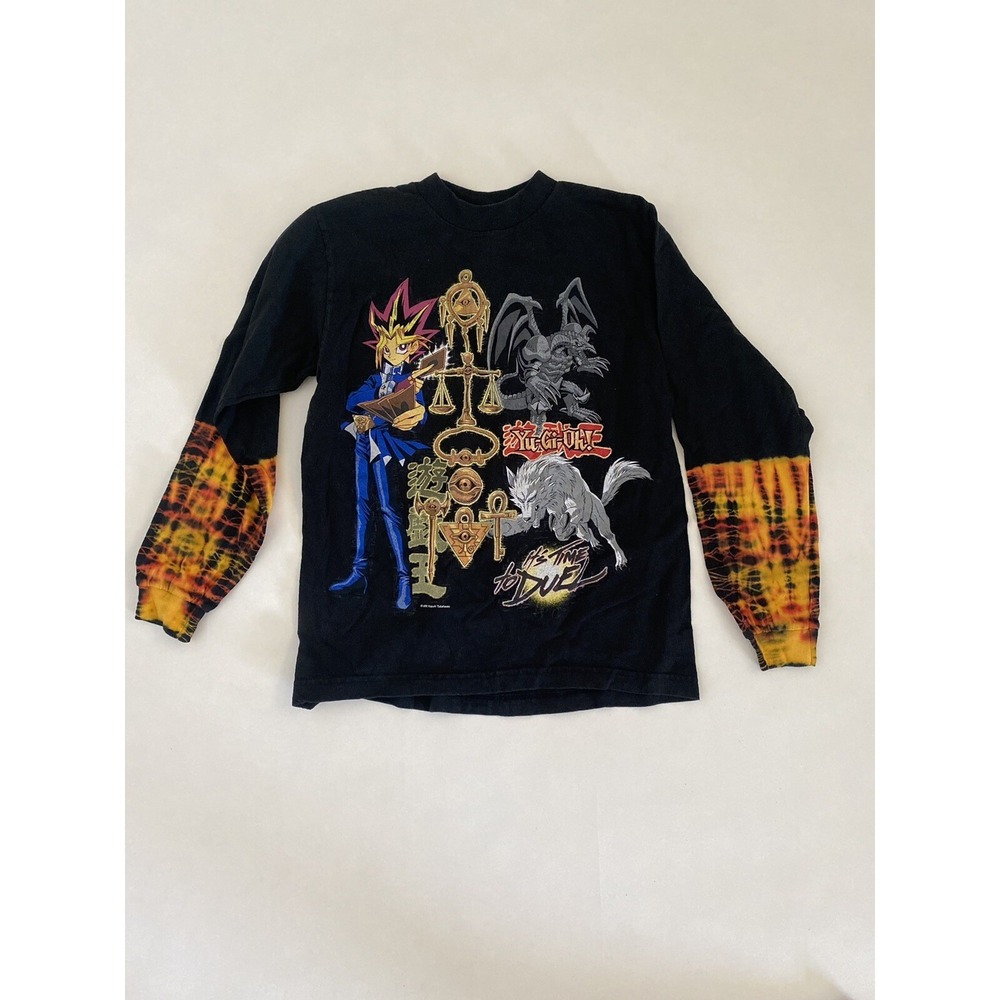 Vintage 1996 Yugioh Long Sleeve T Shirt Tie Dye Youth M " It's Time to Duel"